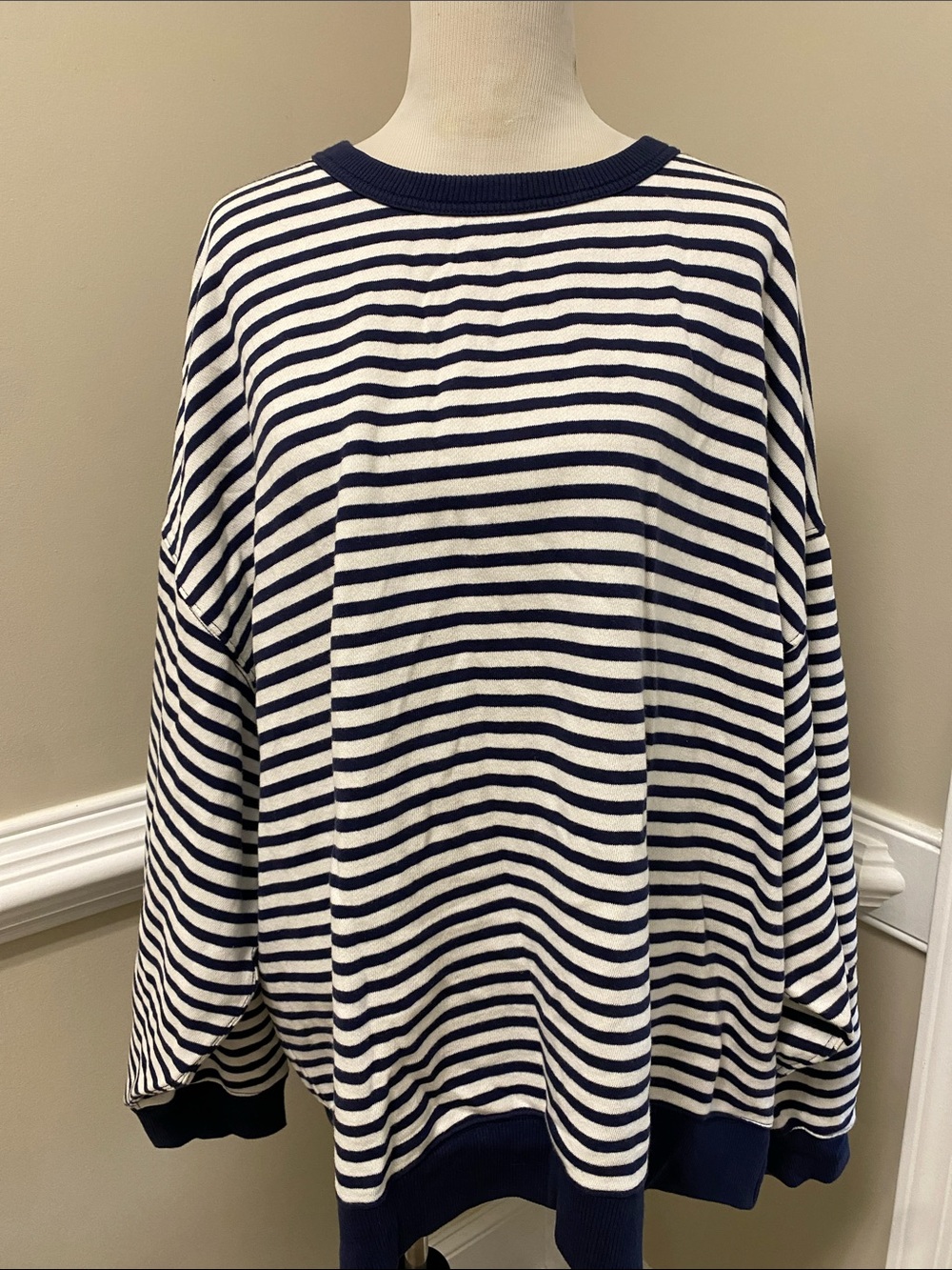 aerie Navy and White Striped Pullover Sweatshirt